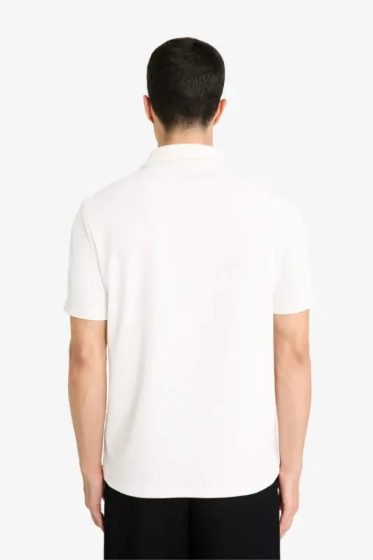 Regular Fit Polo Shirt with Zipper Collar and Short Sleeves Off-White - 5