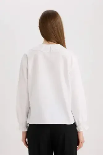 Regular Fit Poplin Long Sleeve Shirt Tunic-Off White - 9