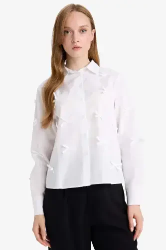 Regular Fit Poplin Long Sleeve Tunic-White - 3