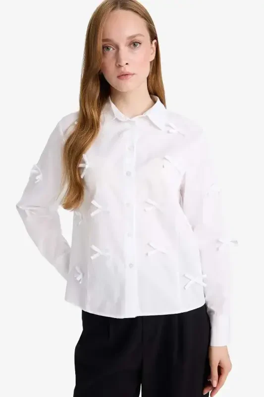 Regular Fit Poplin Long Sleeve Tunic-White - 4