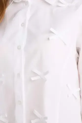 Regular Fit Poplin Long Sleeve Tunic-White - 5