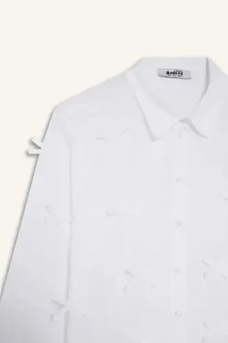 Regular Fit Poplin Long Sleeve Tunic-White - 8