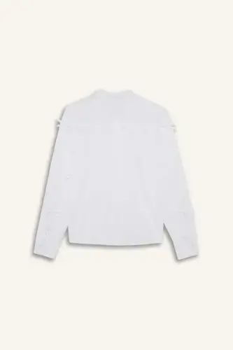 Regular Fit Poplin Long Sleeve Tunic-White - 9