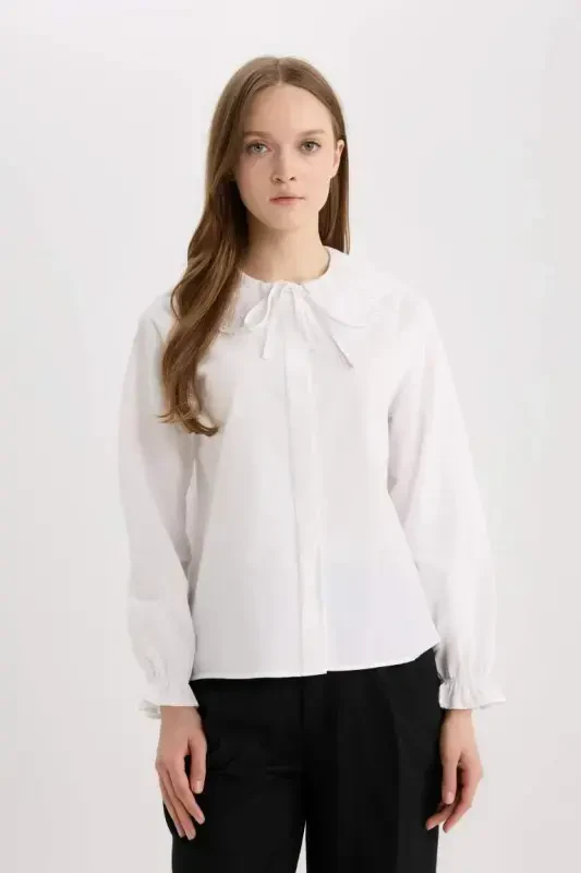 Regular Fit Poplin Рубашка-туника с длинными рукавами - сломанный белый - 5