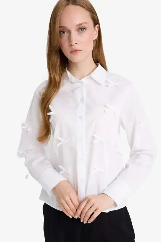 Regular Fit Poplin Туника с длинными рукавами - Белая - 1