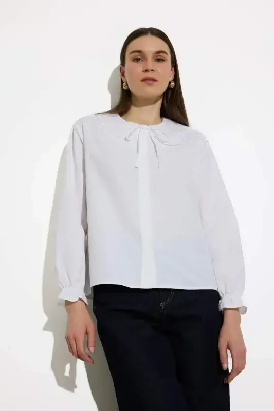 Regular Fit Poplin Uzun Kollu Gömlek Tunik-Kırık Beyaz - 1