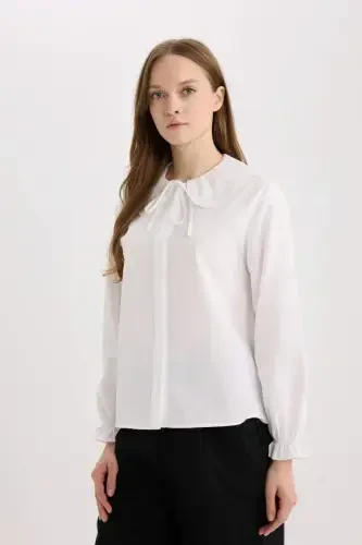 Regular Fit Poplin Uzun Kollu Gömlek Tunik-Kırık Beyaz - 6