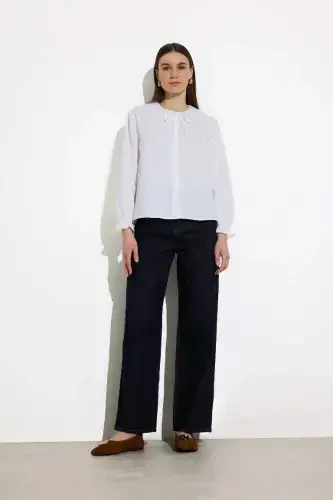 Regular Fit Poplin uzun qisma ko'ylak tunikasi - Oq - DEFACTO (1)