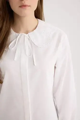 Regular Fit Poplin uzun qisma ko'ylak tunikasi - Oq - 8