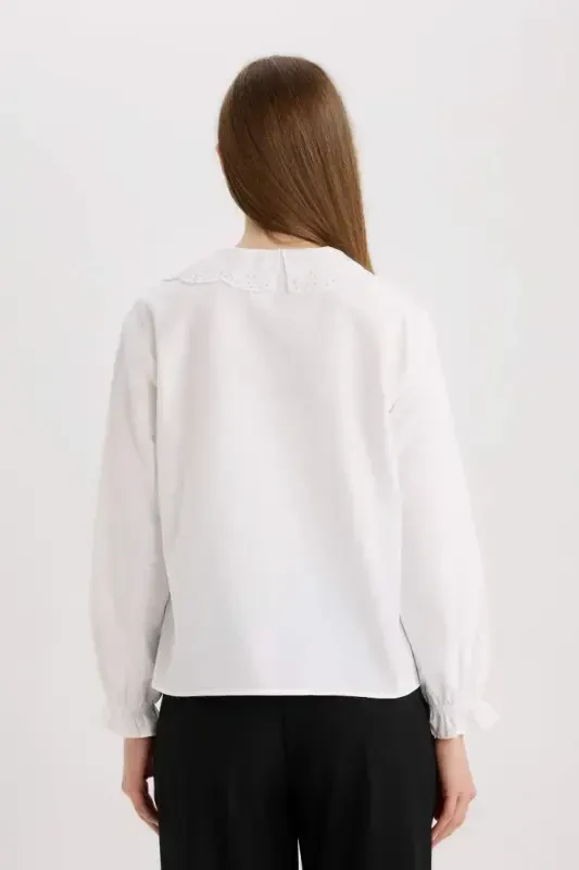 Regular Fit Poplin uzun qisma ko'ylak tunikasi - Oq - 9