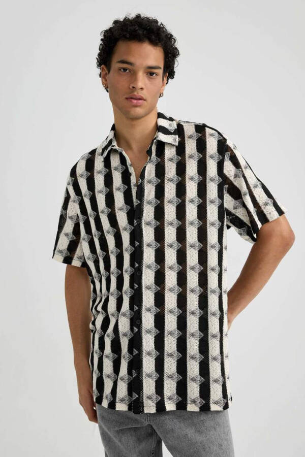 Regular Fit Printed Short Sleeve Shirt Ecru - 1