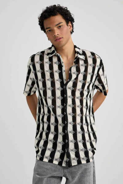 Regular Fit Printed Short Sleeve Shirt Ecru - 3