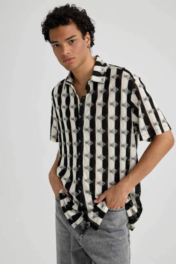 Regular Fit Printed Short Sleeve Shirt Ecru - 4