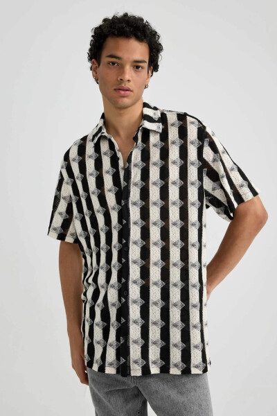 Regular Fit Printed Short Sleeve Shirt Ecru - 7