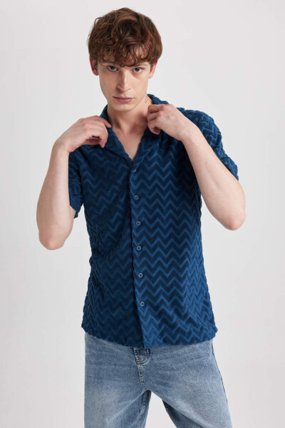 Regular Fit Printed Terrycloth Short Sleeve Shirt Indigo - 3