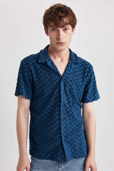 Regular Fit Printed Terrycloth Short Sleeve Shirt Indigo - 6