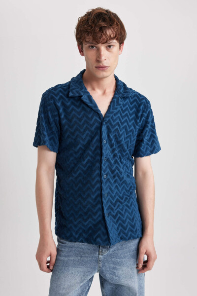 Regular Fit Printed Terrycloth Short Sleeve Shirt Indigo - 8