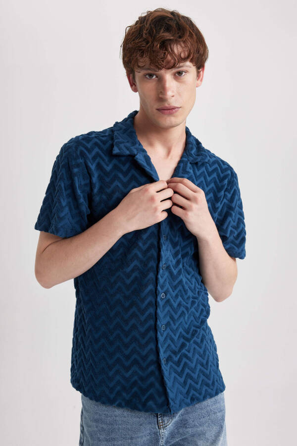 Regular Fit Printed Terrycloth Short Sleeve Shirt Indigo - 11