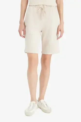 Regular Fit Regular Waist Straight Leg Bermuda Shorts-Sand - 1