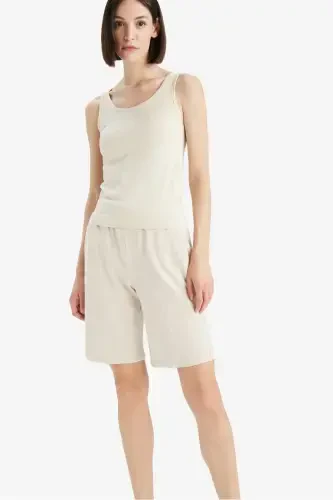 Regular Fit Regular Waist Straight Leg Bermuda Shorts-Sand - 5