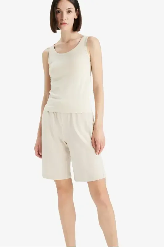 Regular Fit Regular Waist Straight Leg Bermuda Shorts-Sand - 5