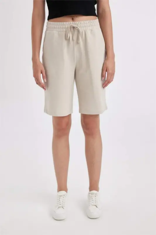 Regular Fit Regular Waist Straight Leg Bermuda Shorts-Sand - 1