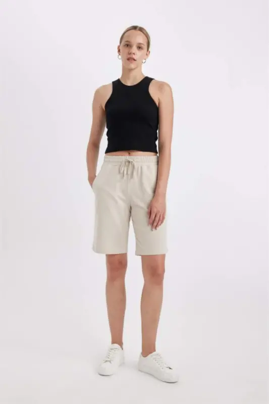 Regular Fit Regular Waist Straight Leg Bermuda Shorts-Sand - 3