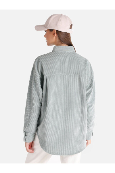 Regular Fit Ribbed Green Women's Long Sleeve Shirt - 2