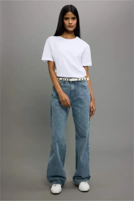 Regular Fit Round Neck Basic Plain Knit Short Sleeve T-Shirt White - 2