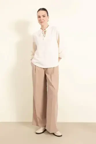 Regular Fit Рубашка с воротником апаш, длинные рукава - Экрю - DEFACTO (1)