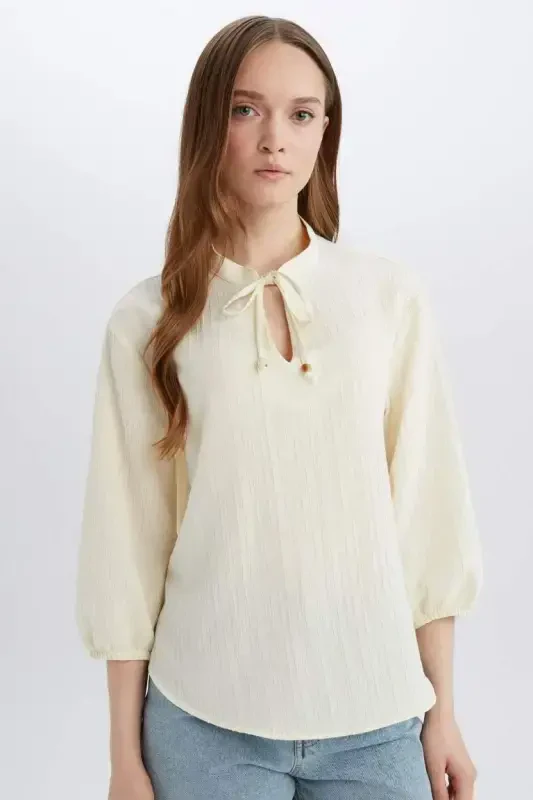 Regular Fit Рубашка с воротником апаш, длинные рукава - Экрю - 5