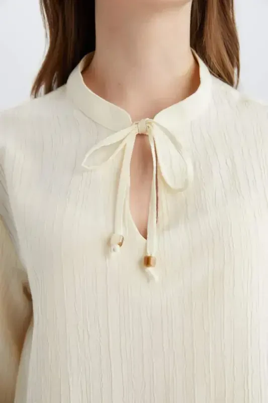 Regular Fit Рубашка с воротником апаш, длинные рукава - Экрю - 8