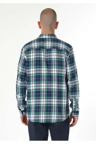 Regular Fit Shirt Neck Ekoseli Erkak Lachivert Uzun Kol Ko'ylak - 2