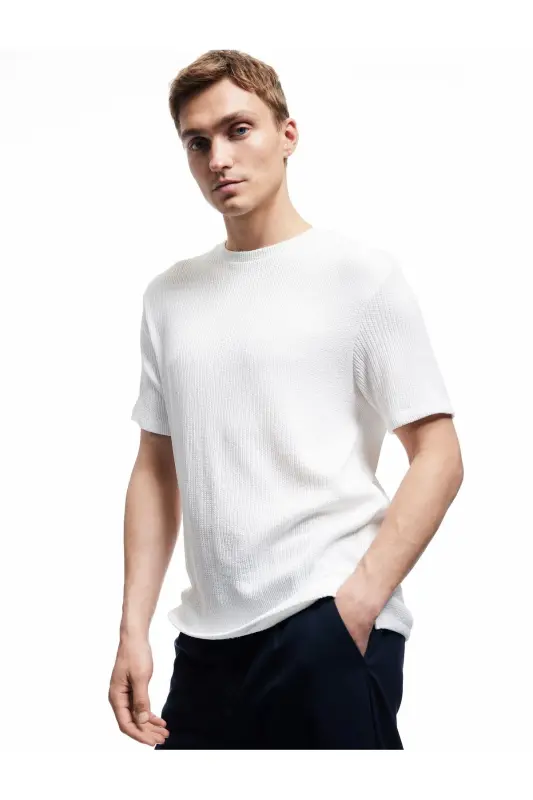 Regular Fit Short Sleeve Crew Neck Basic T-Shirt - 1