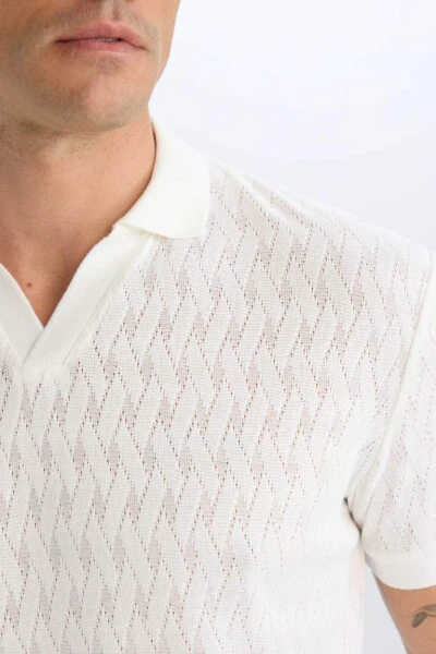 Regular Fit Short Sleeve Polo Shirt Off White - 5