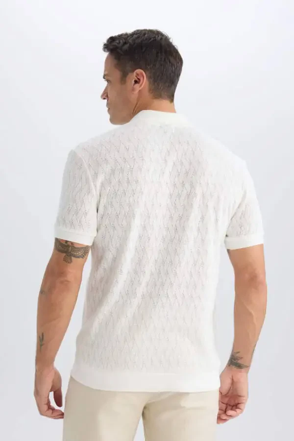 Regular Fit Short Sleeve Polo Shirt Off White - 6