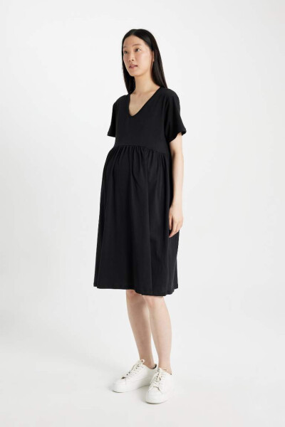 Regular Fit Short Sleeve Short Length Maternity Dress Black - 1