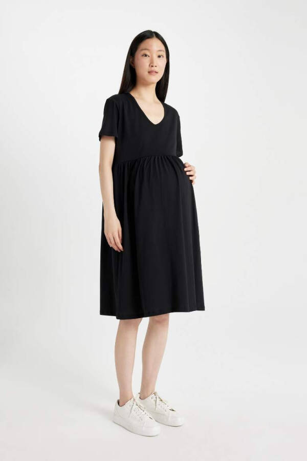 Regular Fit Short Sleeve Short Length Maternity Dress Black - 4