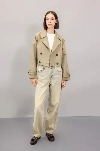 Regular Fit Short Trench Coat Shawl Collar Button Up Cotton - DEFACTO (1)