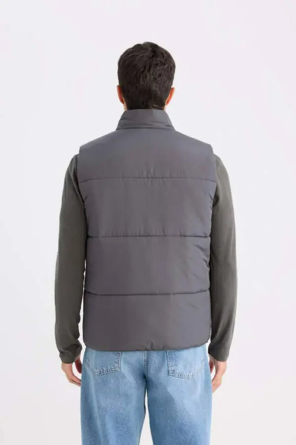 Regular Fit Stand Collar Zip-Up Puffer Vest Anthracite - 7