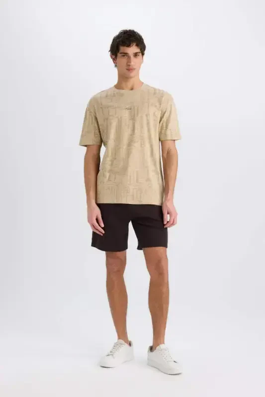 Regular Fit Straight Leg Basic Plain Shorts-Brown - 2