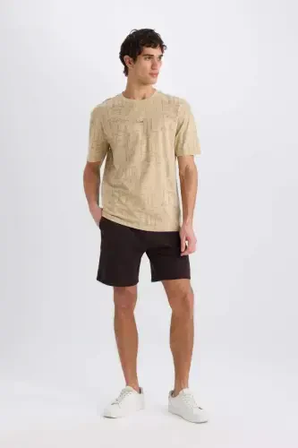 Regular Fit Straight Leg Basic Plain Shorts-Brown - 3