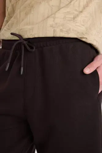 Regular Fit Straight Leg Basic Plain Shorts-Brown - 5