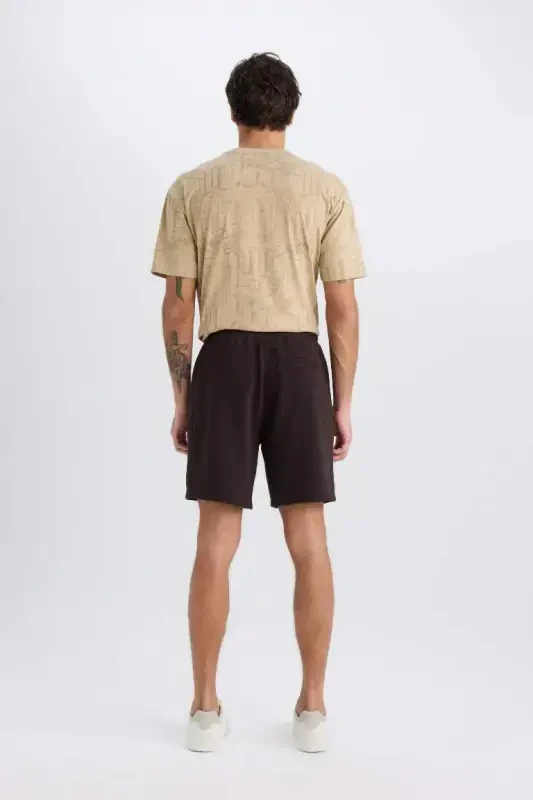 Regular Fit Straight Leg Basic Plain Shorts-Brown - 6