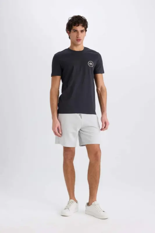 Regular Fit Straight Leg Basic Shorts Light Grey - 4