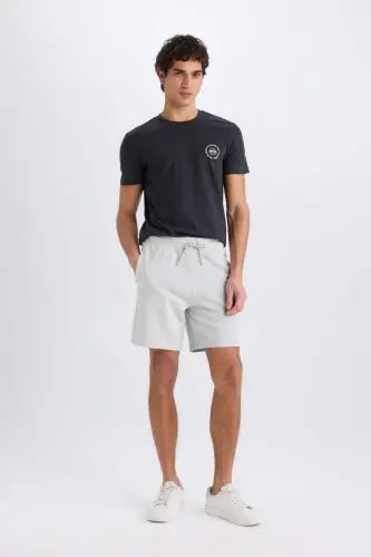 Regular Fit Straight Leg Basic Shorts Light Grey - 5