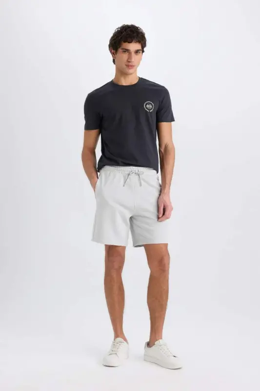 Regular Fit Straight Leg Basic Shorts Light Grey - 5
