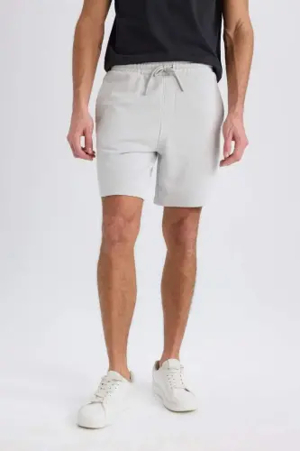 Regular Fit Straight Leg Basic Shorts Light Grey - 6