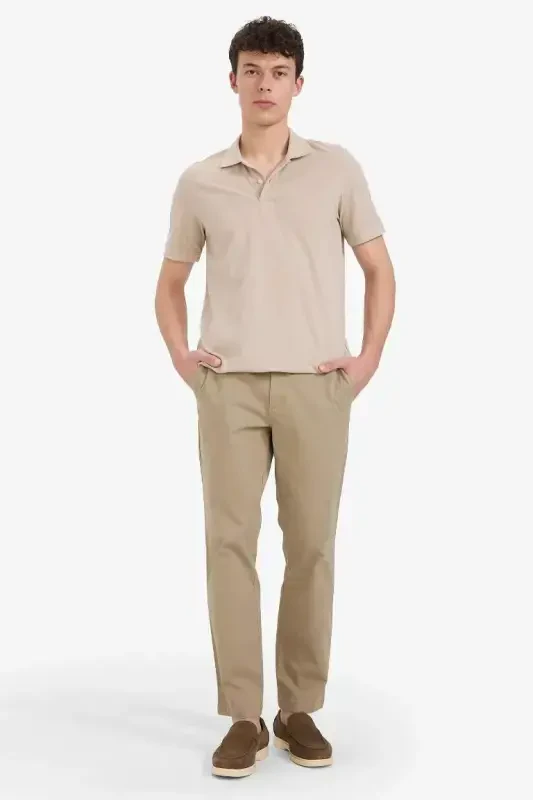 Regular Fit Straight Leg Chino Pants-Light Brown - 2
