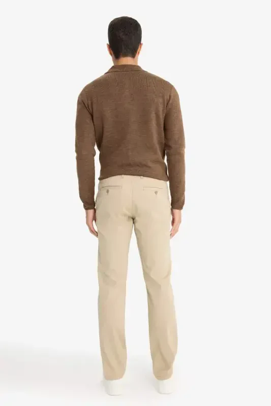 Regular Fit Straight Leg Summer Chino Canvas Trousers-Sand - 8